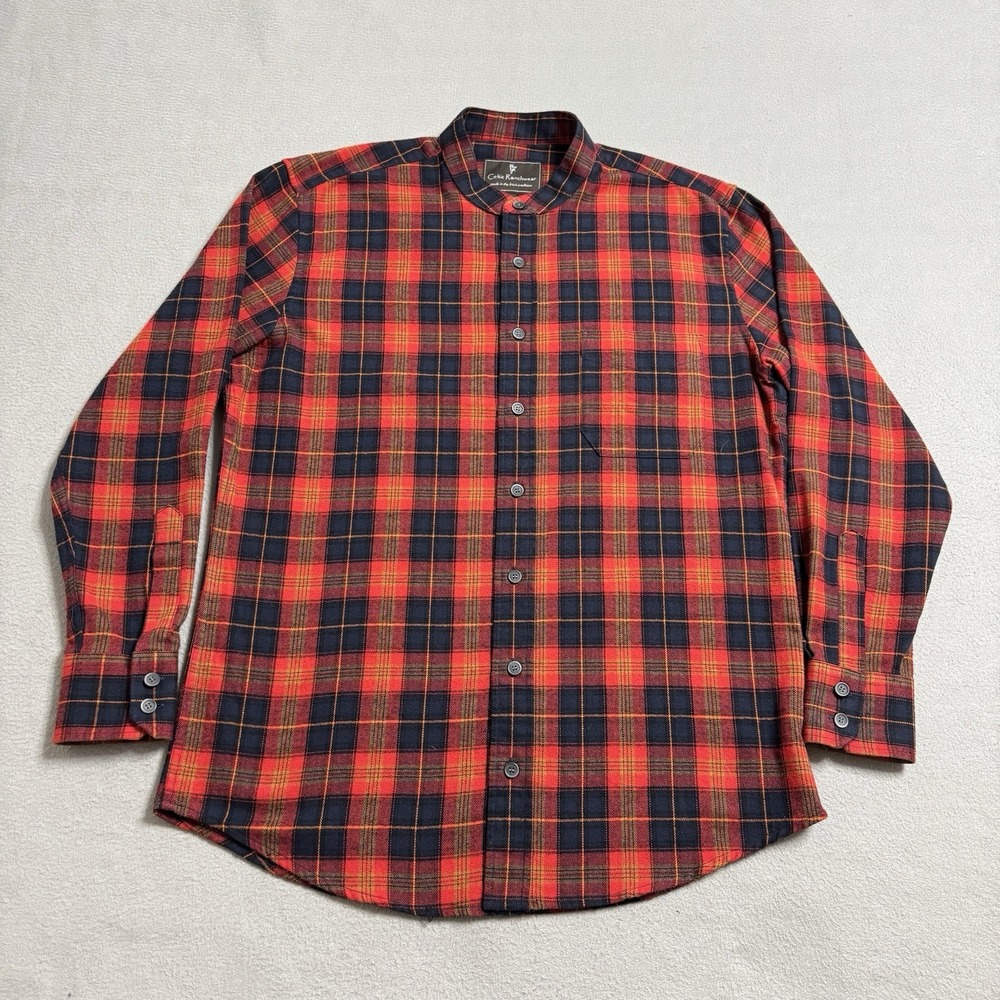 Celtic Ranchwear Shirt Mens M‎ Red Plaid Flannel Band Collar Casual Weekend